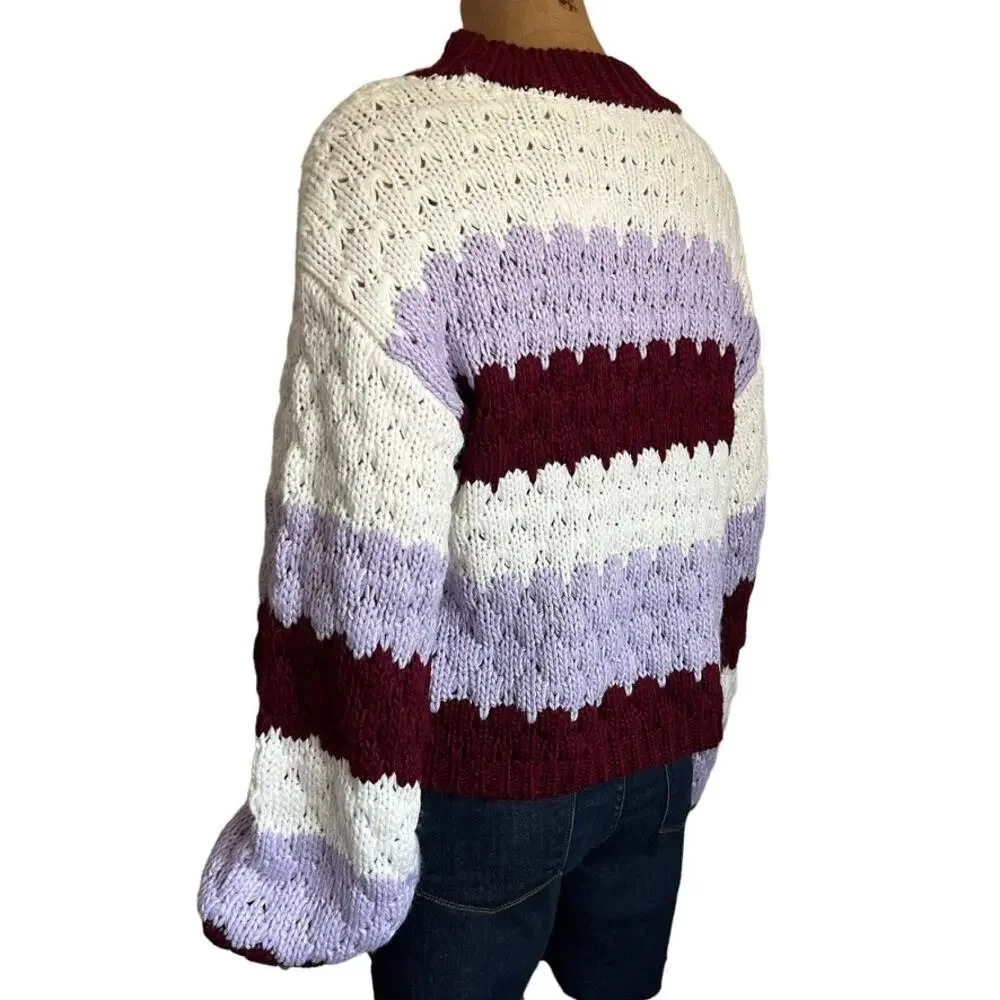 BB Dakota Striped Sweater with Hot Balloon Sleeves Size Medium - Picture 9 of 15